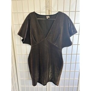 Aos Metallic Bronze Colorblock Structured Mini Dress Clubwear Baddie Size 10‎